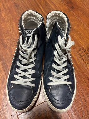 Golden Goose Leather High-Top Sneakers with studs
